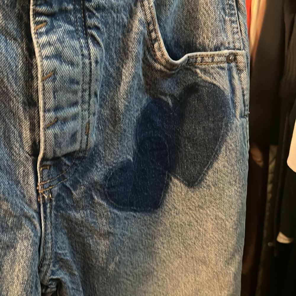We The Free Light Blue Wide Leg Jeans with Dark Blue Patch - Picture 5 of 12